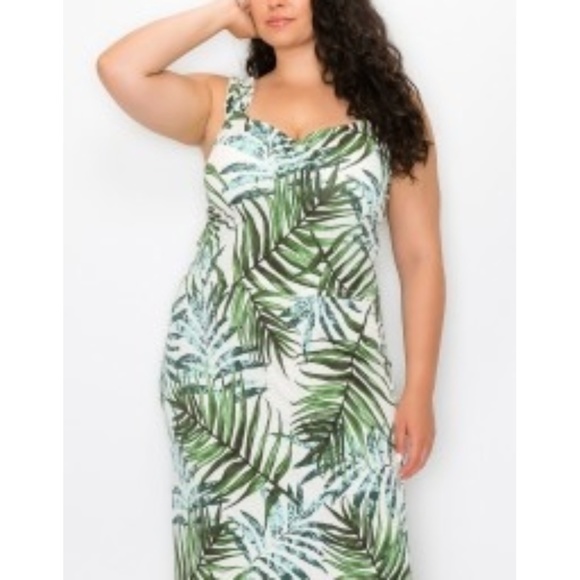 Tropical Plus Size Ruffled Sleeve Tank Top and Maxi Skirt Set - Picture 5 of 10